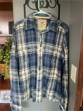 Hollister Blue and Cream Plaid Button-Down Shirt
